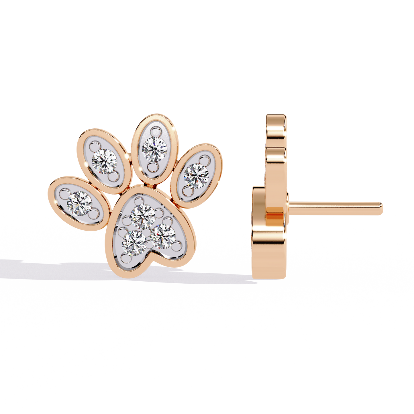 Paw Print – Lab Diamond Pet-Inspired Stud Earrings in 14K Gold
