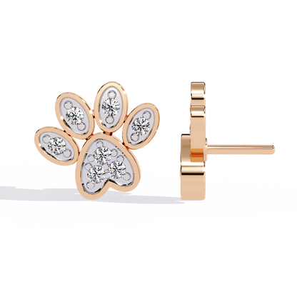 Paw Print – Lab Diamond Pet-Inspired Stud Earrings in 14K Gold