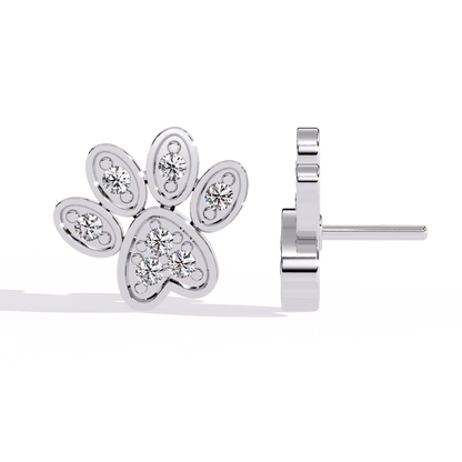 Paw Print – Lab Diamond Pet-Inspired Stud Earrings in 14K Gold