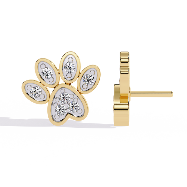 Paw Print – Diamond Pet-Inspired Stud Earrings in 14K Gold