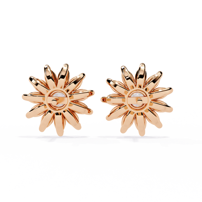 Daisy Marquise – Round & Marquise Lab Diamond Floral Stud Earrings in 14K Gold
