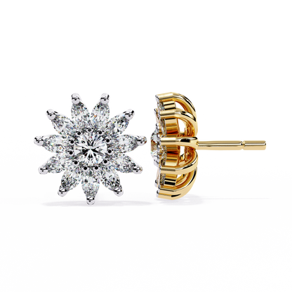 Daisy Marquise – Round & Marquise Lab Diamond Floral Stud Earrings in 14K Gold