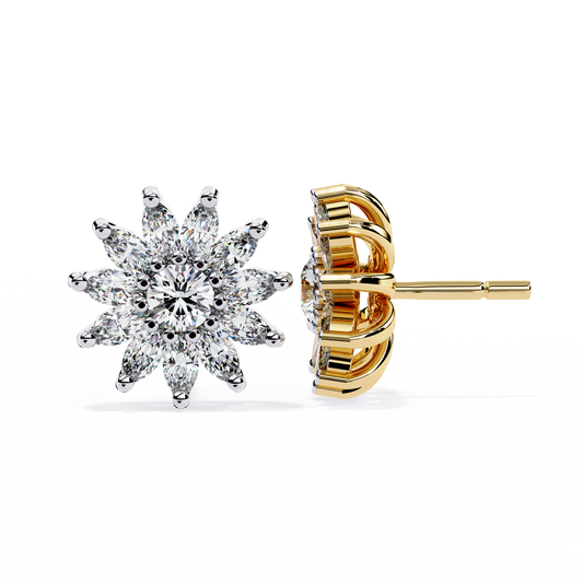 Daisy Marquise – Round & Marquise Lab Diamond Floral Stud Earrings in 14K Gold