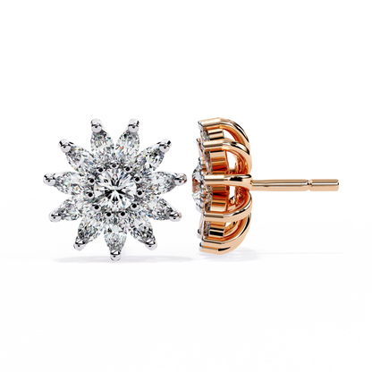 Daisy Marquise – Round & Marquise Lab Diamond Floral Stud Earrings in 14K Gold