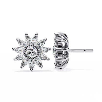 Daisy Marquise – Round & Marquise Lab Diamond Floral Stud Earrings in 14K Gold