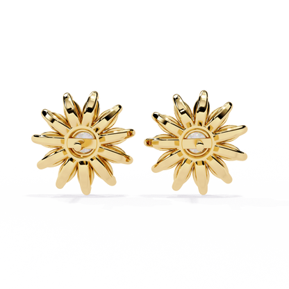 Daisy Marquise – Round & Marquise Lab Diamond Floral Stud Earrings in 14K Gold