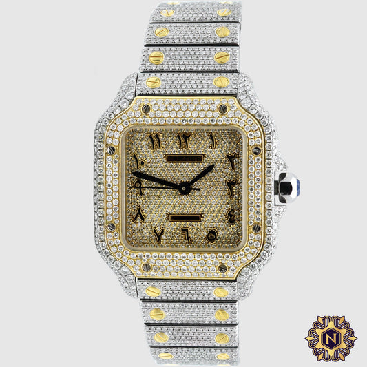 ICED OUT CARTIER
SANTOS 35MM TWO-TONE MEDIUM WATCH 15.5CT.