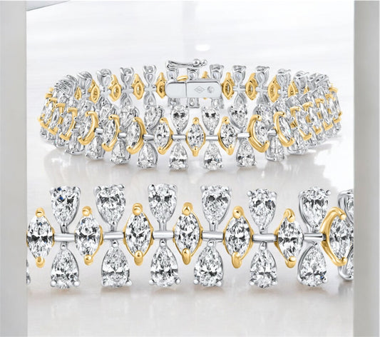 15Ct Pear & Marquise Shape
Lab Diamond Tennis Bracelet 18k Gold 7"
22grams