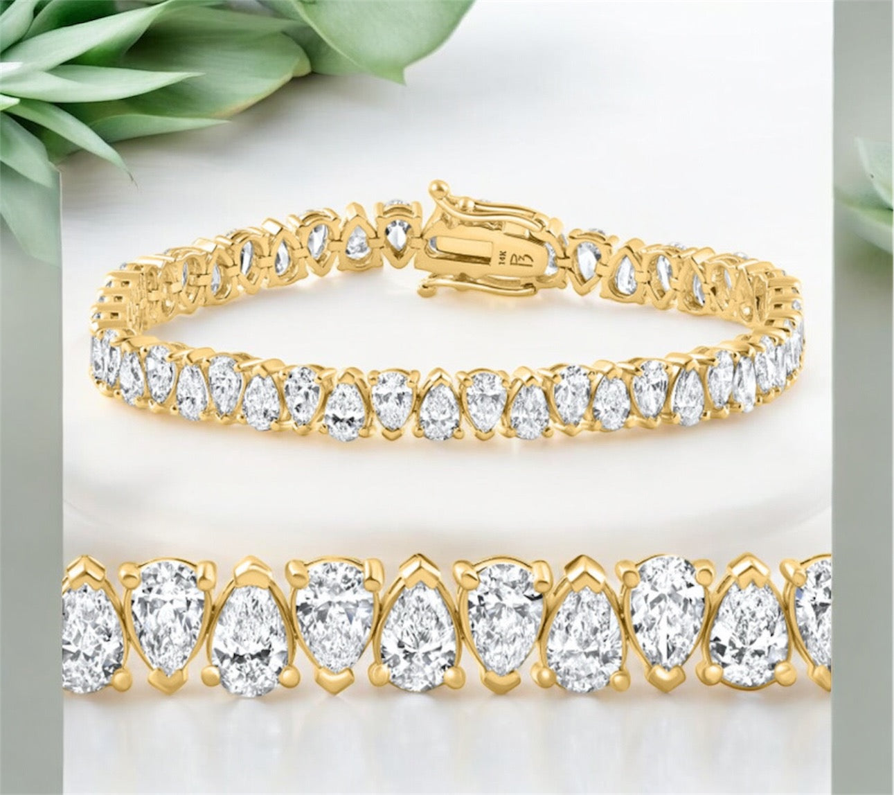 10Ct Pear Shape Diamond Tennis Bracelet Wide 14k Yellow Gold Lab
Grown