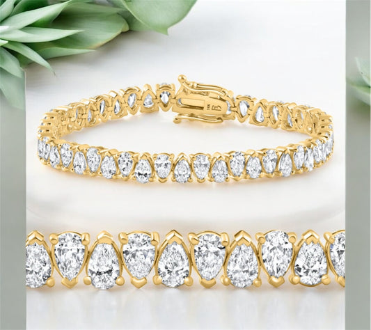 10Ct Pear Shape Diamond Tennis Bracelet Wide 14k Yellow Gold Lab
Grown