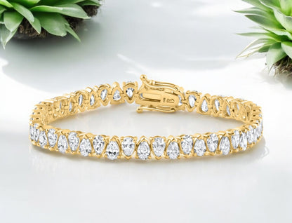 10Ct Pear Shape Diamond Tennis Bracelet Wide 14k Yellow Gold Lab
Grown