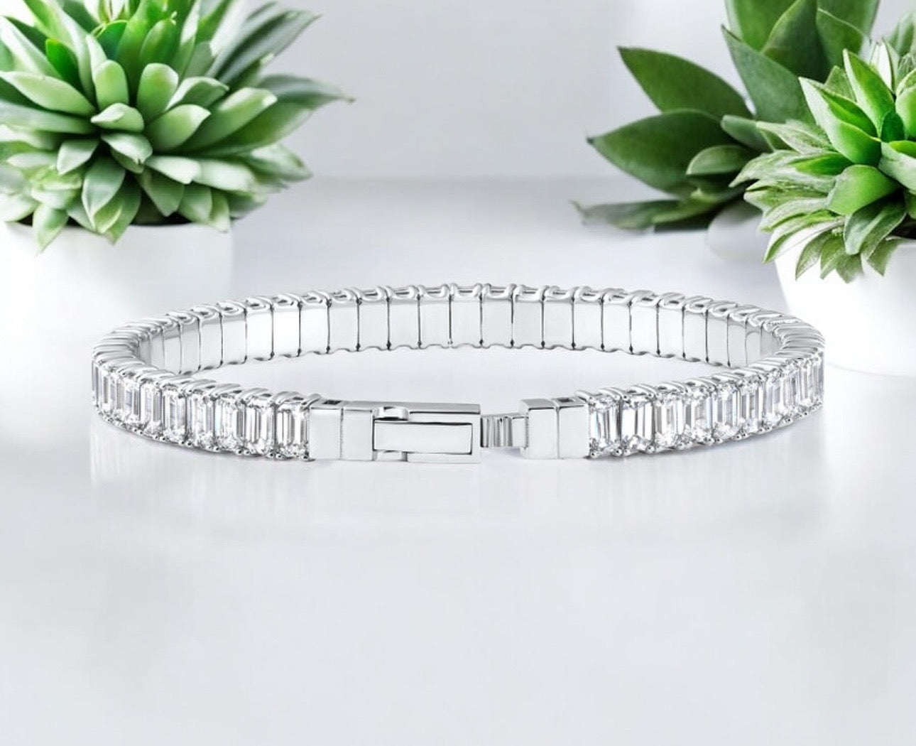 16Ct Emerald Diamond Tennis
Flexible Bangle Bracelet 14k White
Gold Lab Grown