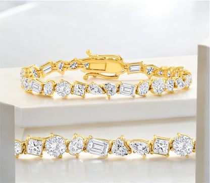 F/VS 15Ct Mixed Fancy Cut
Diamond Tennis Bracelet 14k Gold
Lab Grown 7"