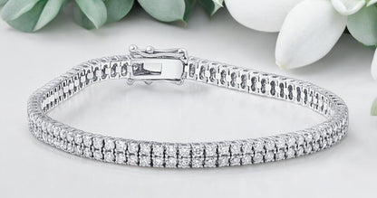 4 Ct Diamond Tennis Bracelet Double Row Lab Grown 7" 18k White Gold