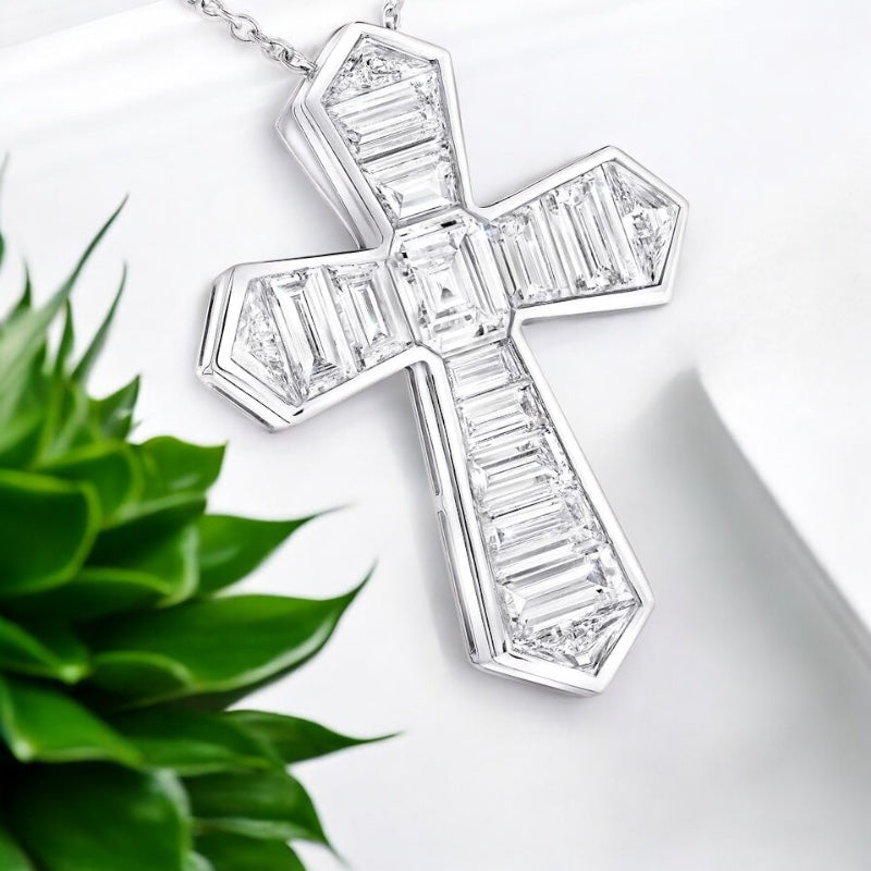 Baguette Cut Diamond Cross Pendant