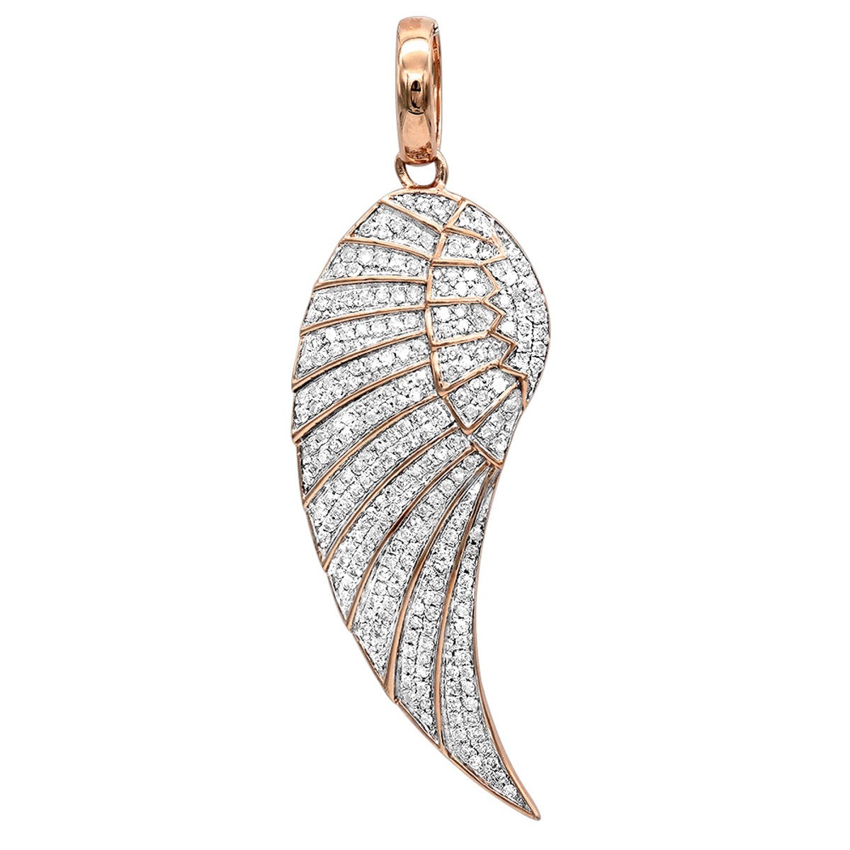 Mini 10K Yellow Gold Diamond Angel Wing Necklace Pendant 0.65ct