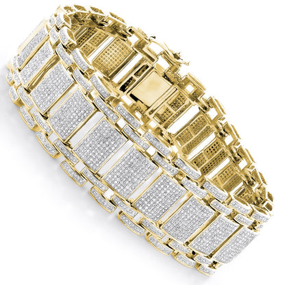 Men's Iced Out Pave Diamond Bubble Bracelet 7ct 10K Yellow Gold