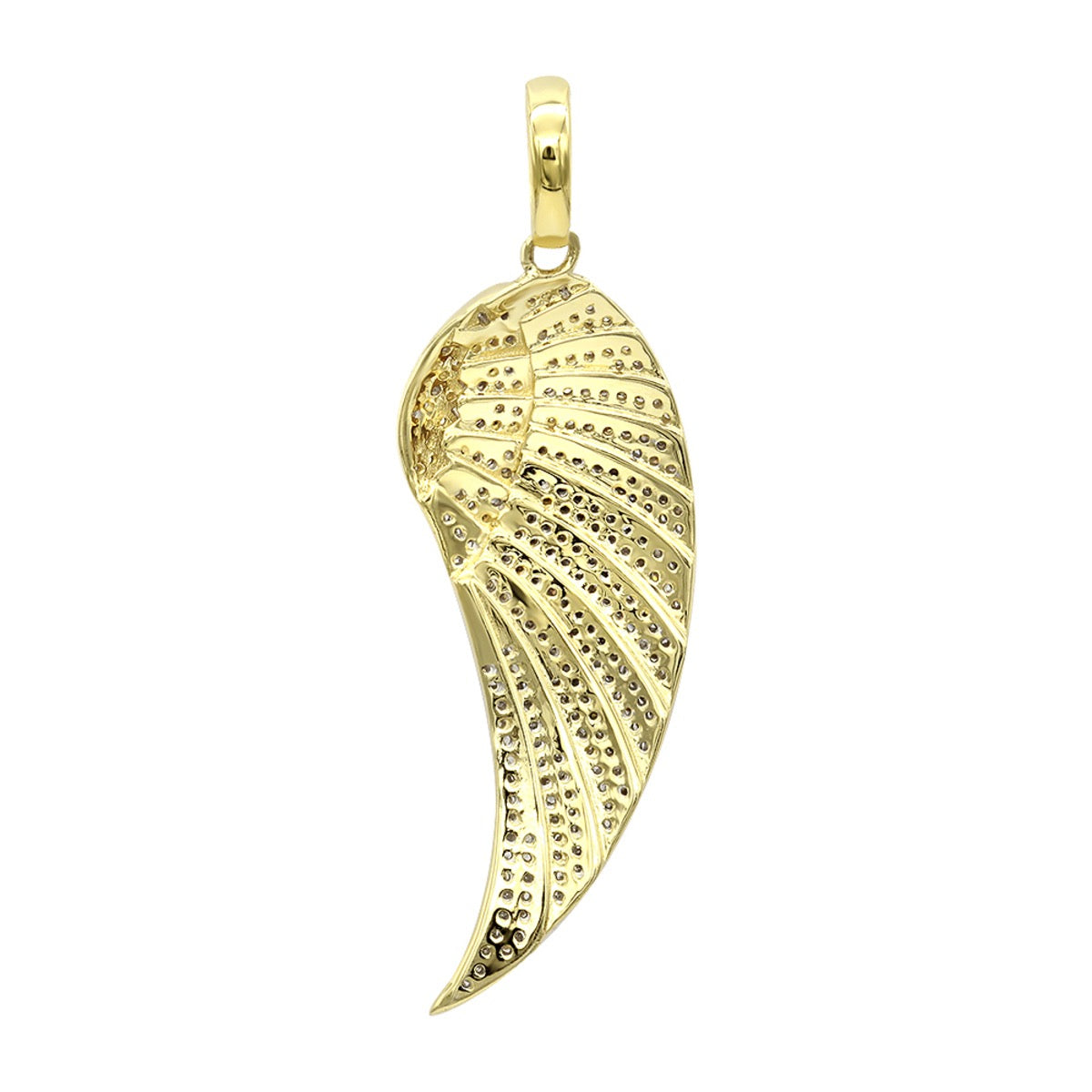 Mini 10K Yellow Gold Diamond Angel Wing Necklace Pendant 0.65ct