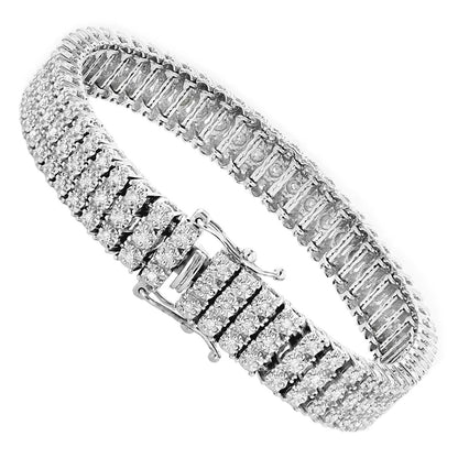 Solid 10K White Gold 3-Row Prong Diamond Bracelet For Men 1.85ct