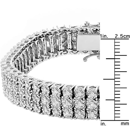 Solid 10K White Gold 3-Row Prong Diamond Bracelet For Men 1.85ct