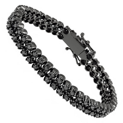 Black Diamond 2 Row Men's Diamond Tennis Bracelet Solid 10K Black Plated Gold 7ctw