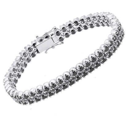 Black Diamond 2 Row Men's Diamond Tennis Bracelet Solid 10K Black Plated Gold 7ctw