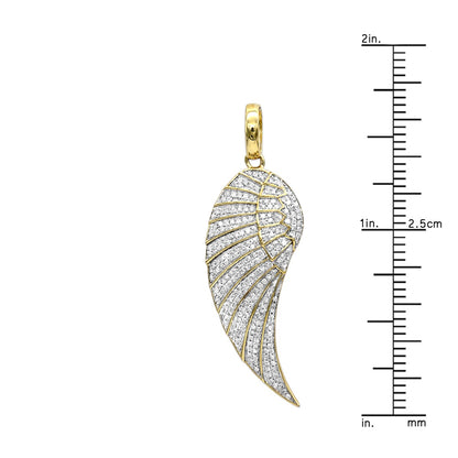 Mini 10K Yellow Gold Diamond Angel Wing Necklace Pendant 0.65ct