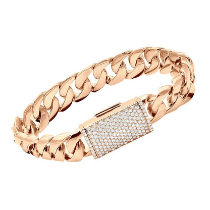 14K Yellow Gold Cuban Link Diamond Bracelet for Men | Box Clasp | 15mm Wide | 2.5ct