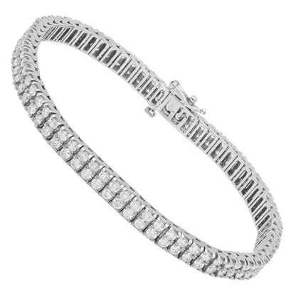 2 Row 14K White Gold Diamond Tennis Bracelet for Men | Prong Setting | 8ct