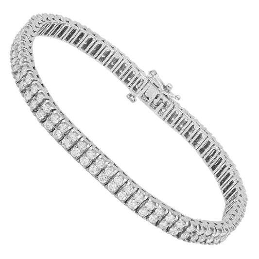 2 Row 14K White Gold Diamond Tennis Bracelet for Men | Prong Setting | 8ct