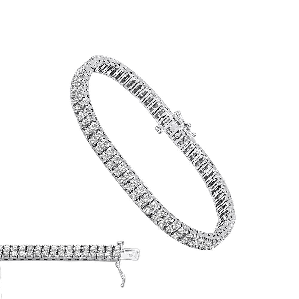 2 Row 14K White Gold Diamond Tennis Bracelet for Men | Prong Setting | 8ct