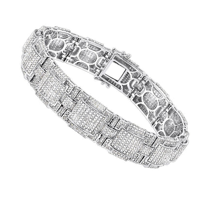 Sterling Silver Round Cut Diamond Bracelet for Men 7ct