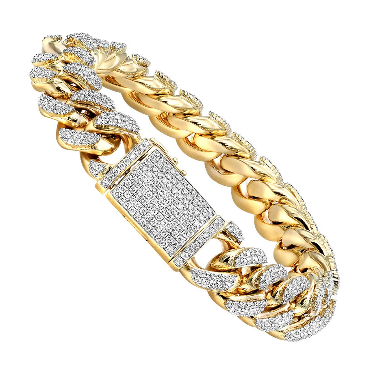 Real Diamond Miami Cuban Link Chain Bracelet For Men 10K Yellow Gold 14mm