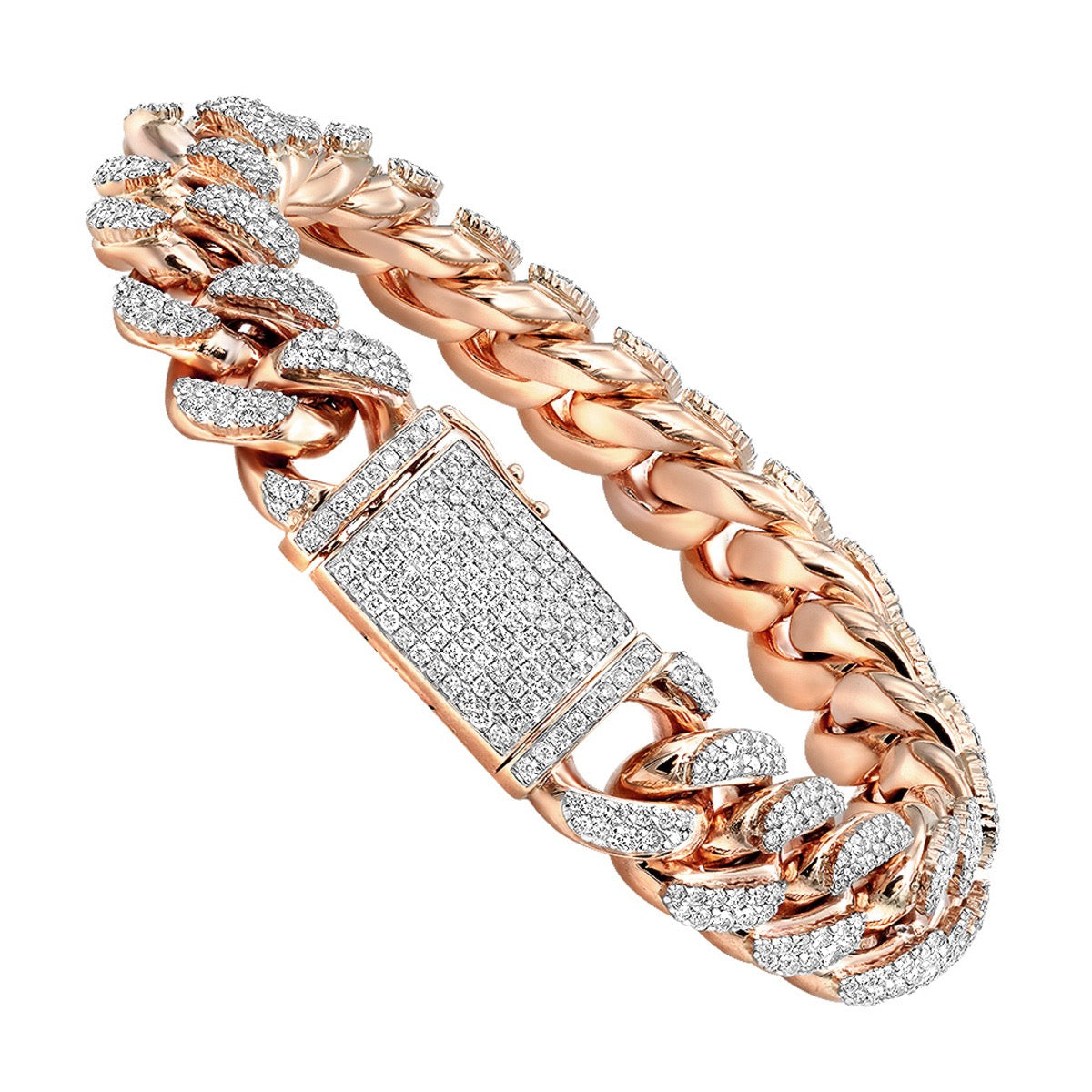 Real Diamond Miami Cuban Link Chain Bracelet For Men 10K Yellow Gold 14mm