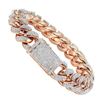 Real Diamond Miami Cuban Link Chain Bracelet For Men 10K Yellow Gold 14mm