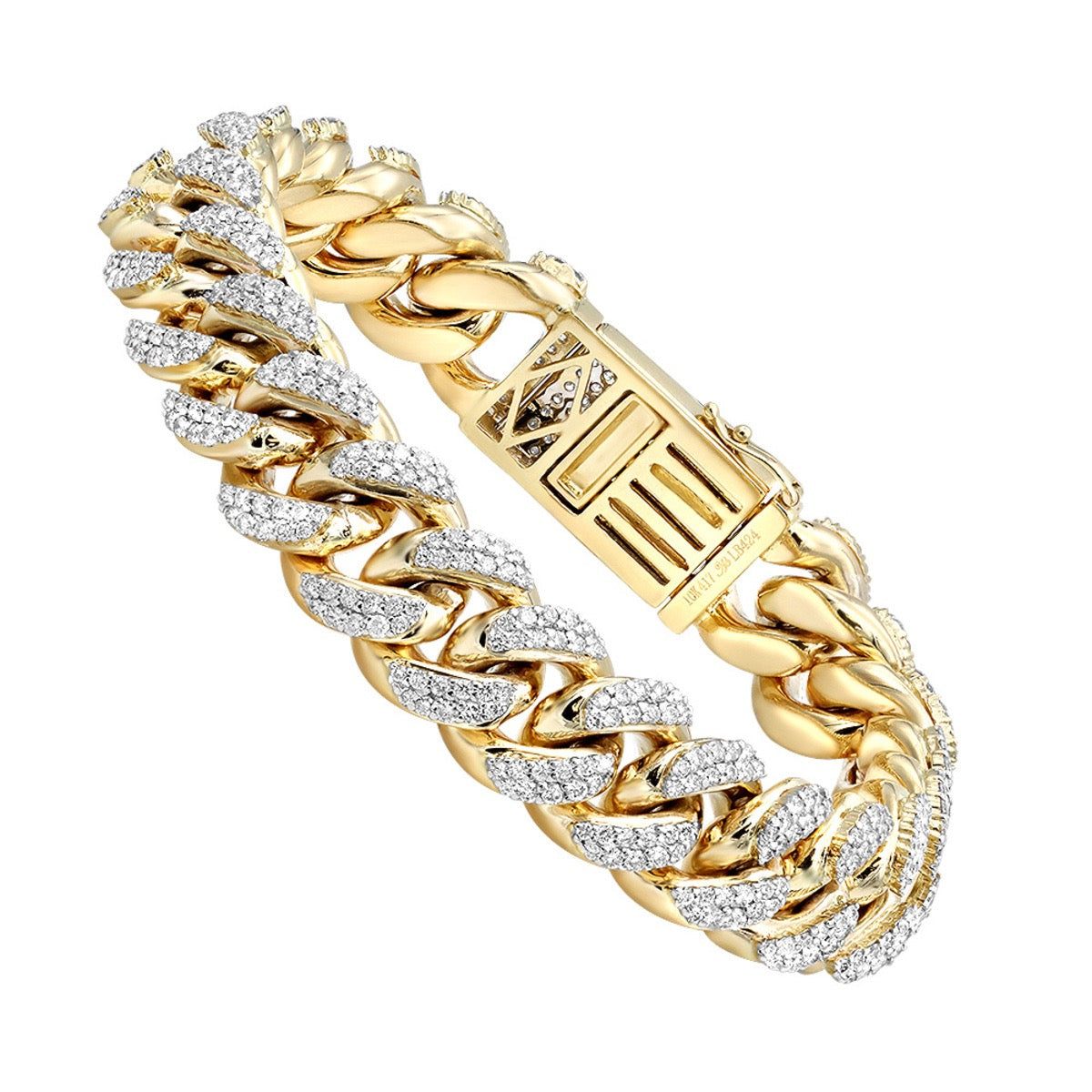 Real Diamond Miami Cuban Link Chain Bracelet For Men 10K Yellow Gold 14mm