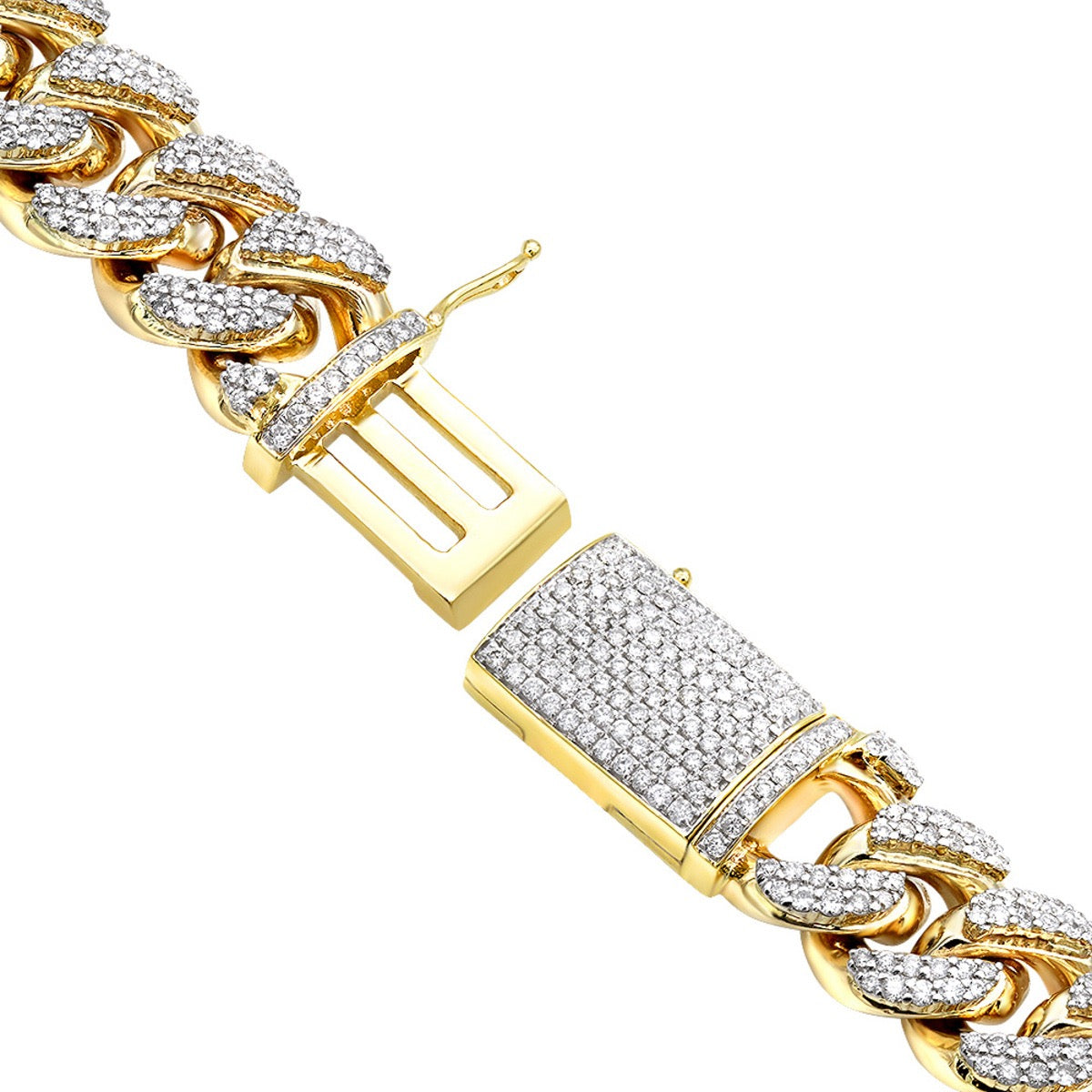 Real Diamond Miami Cuban Link Chain Bracelet For Men 10K Yellow Gold 14mm