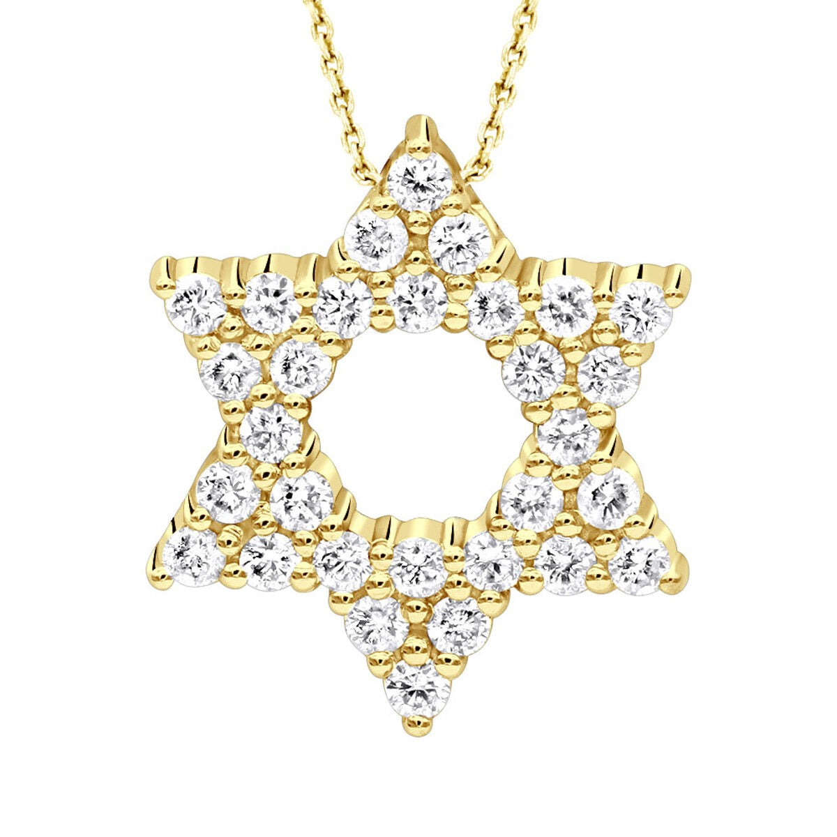 14K White Gold Pave Diamond Star of David Necklace Pendant w Chain 0.65ct