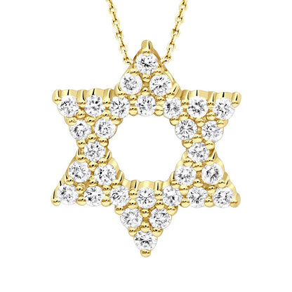 14K White Gold Pave Diamond Star of David Necklace Pendant w Chain 0.65ct