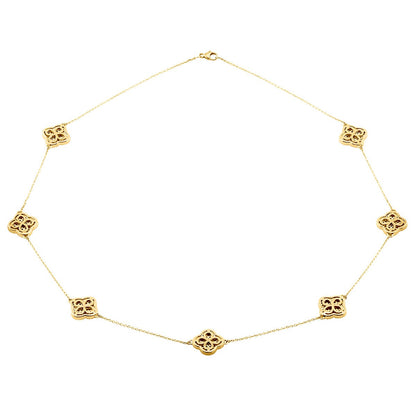 Ladies' 14K White/Yellow Gold Cable Diamond Necklace | 7 Clover Motifs | Pave Setting | 1.7ct