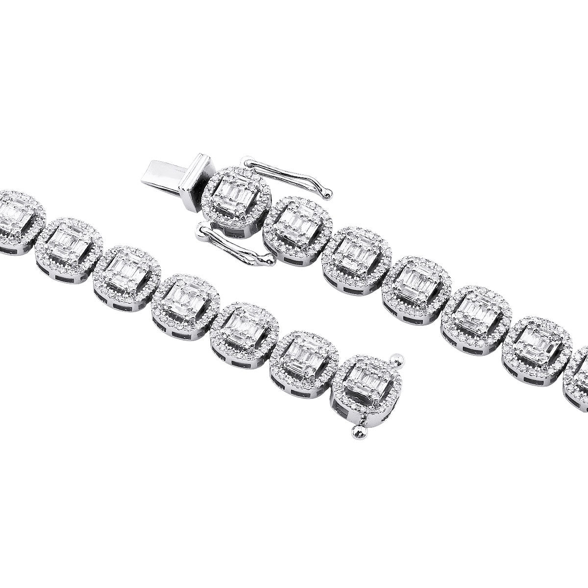 Designer 14K Gold Baguette and Round Diamond Tennis Necklace – 7ct