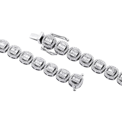 Designer 14K Gold Baguette and Round Diamond Tennis Necklace – 7ct