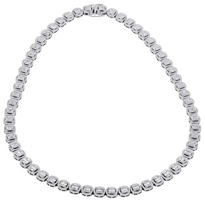 Designer 14K Gold Baguette and Round Diamond Tennis Necklace – 7ct
