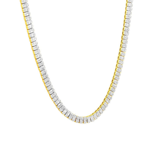 14K Yellow Gold Baguette Round Diamond Unisex Tennis Necklace 24.5ct