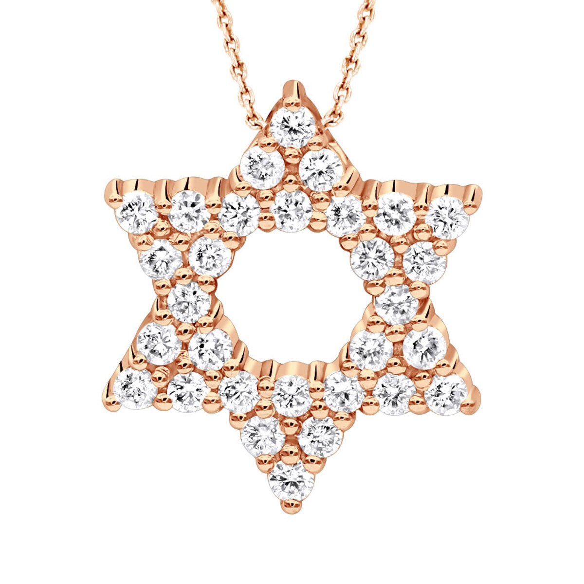 14K White Gold Pave Diamond Star of David Necklace Pendant w Chain 0.65ct