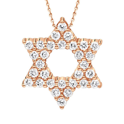 14K White Gold Pave Diamond Star of David Necklace Pendant w Chain 0.65ct