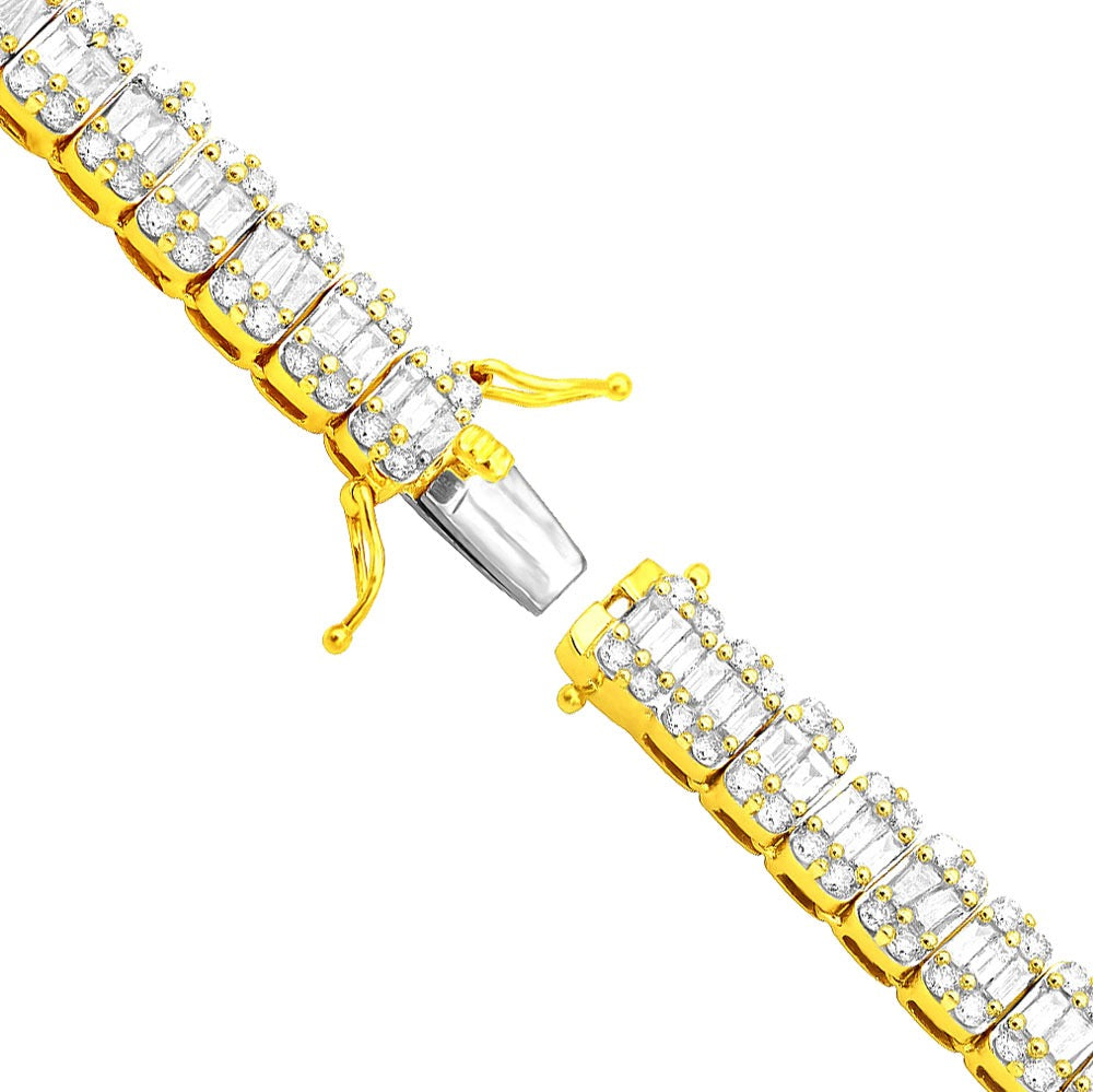 14K Yellow Gold Baguette Round Diamond Unisex Tennis Necklace 24.5ct
