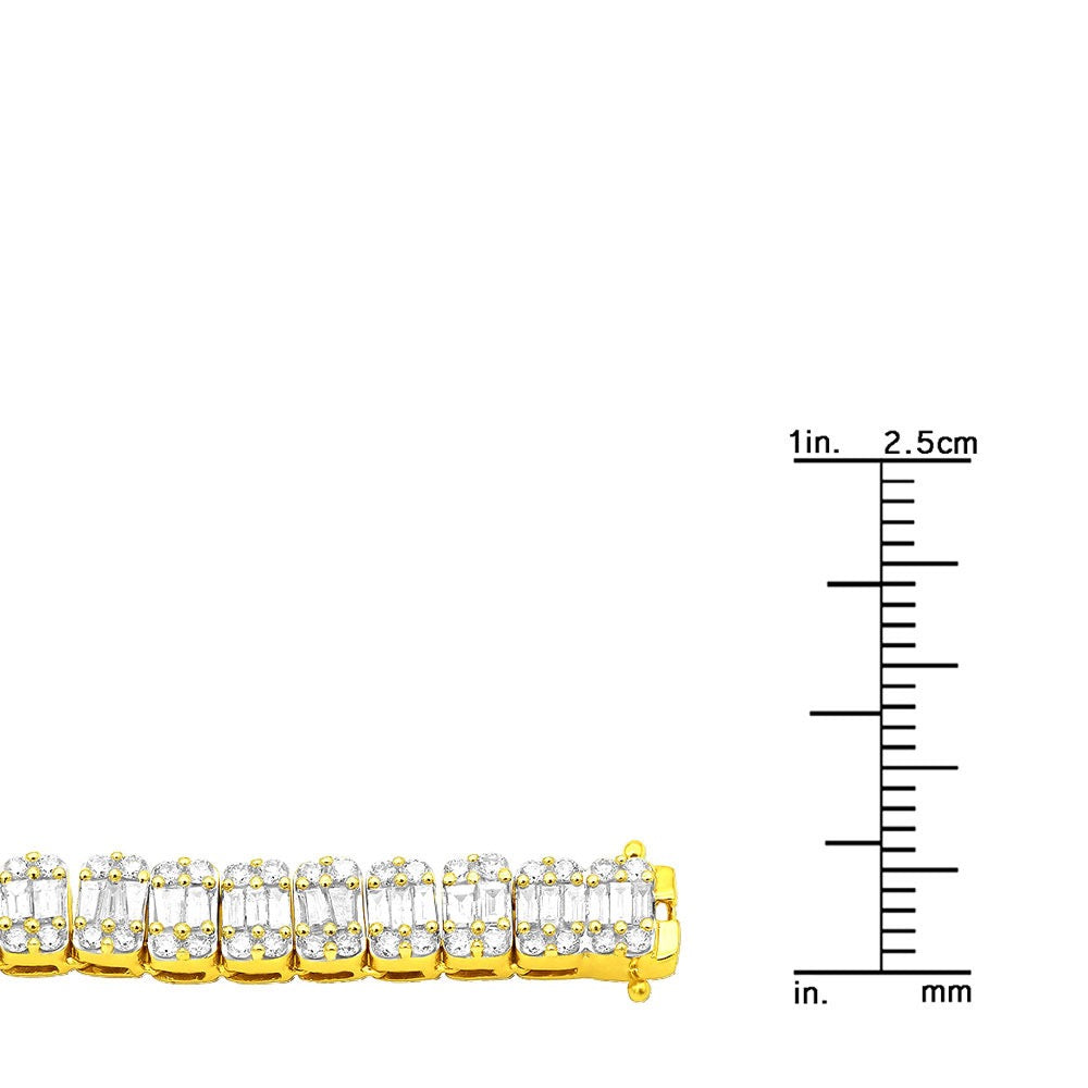 14K Yellow Gold Baguette Round Diamond Unisex Tennis Necklace 24.5ct