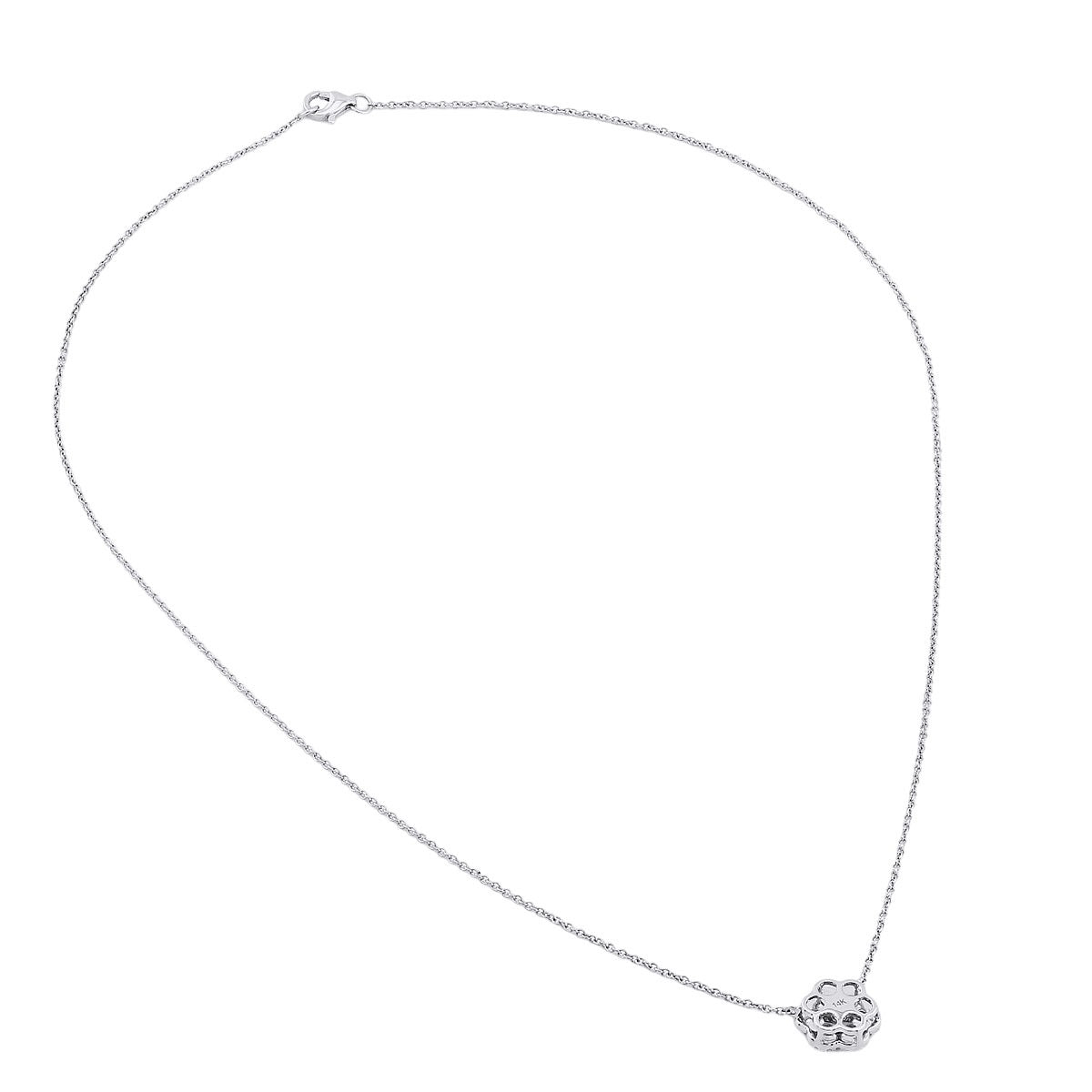 Ladies 14K White Gold Round Diamond Flower Necklace Pendant with Chain | Cluster Design | 0.75ct