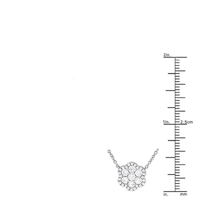 Ladies 14K White Gold Round Diamond Flower Necklace Pendant with Chain | Cluster Design | 0.75ct